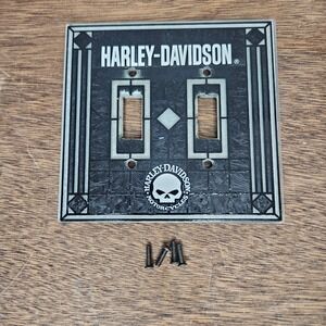 Harley-Davidson Skull Double Toggle Light Switch Cover Black White GLASS